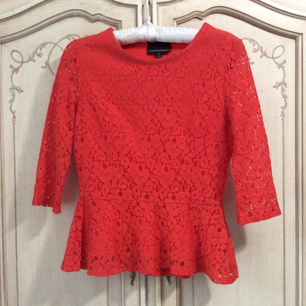 Cynthia Rowley Lace Peplum Top